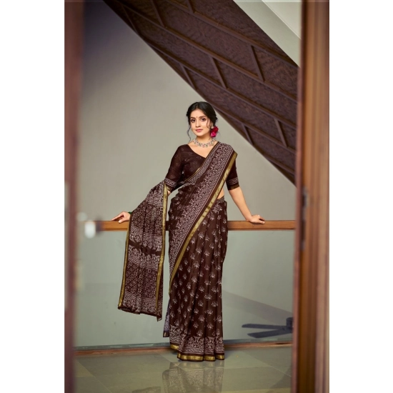 Generic Women's Cotton Printed Saree With Unstitched Blouse 5.5Mtr (Coffee) Generic Women's Cotton Printed Saree With Unstitched Blouse 5.5Mtr (Coffee)