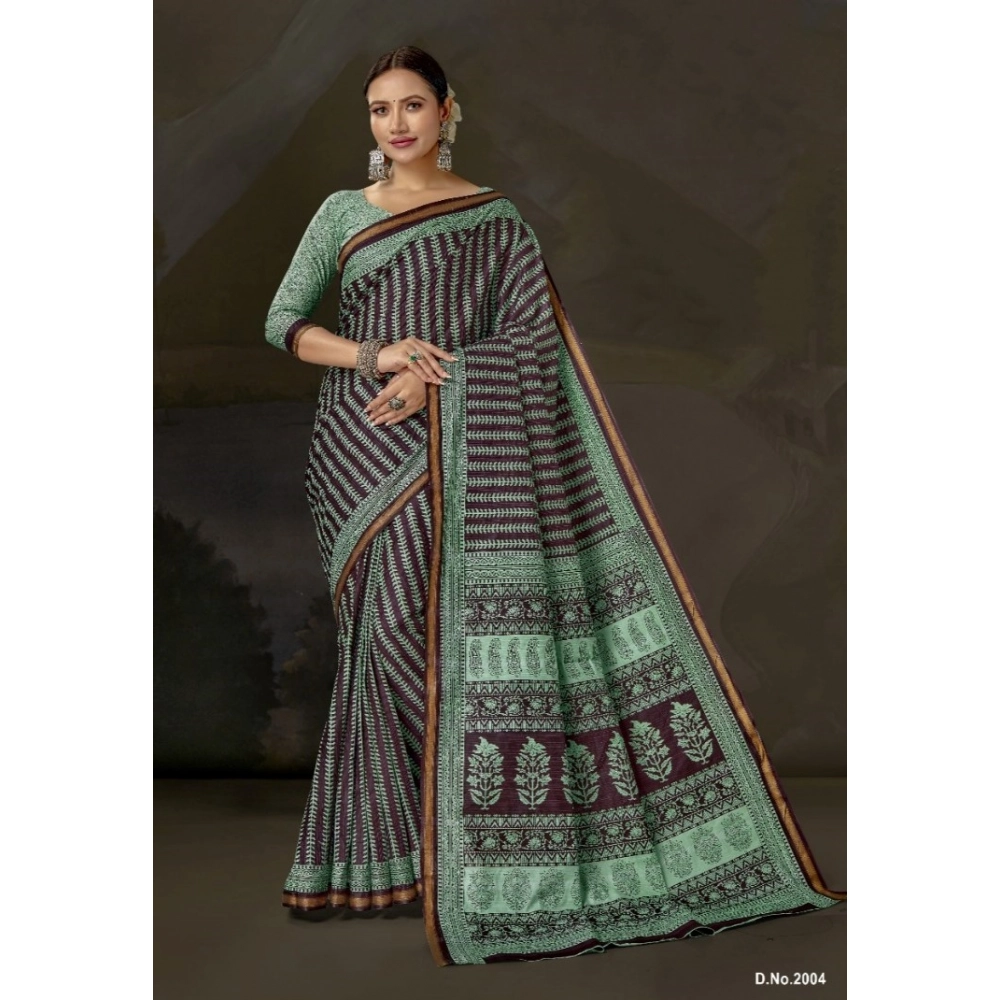 Generic Women's Cotton Printed Saree With Unstitched Blouse 5.5Mtr (Green) Generic Women's Cotton Printed Saree With Unstitched Blouse 5.5Mtr (Green)
