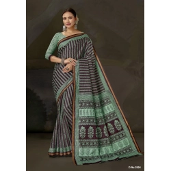 Generic Women's Cotton Printed Saree With Unstitched Blouse 5.5Mtr (Green)
