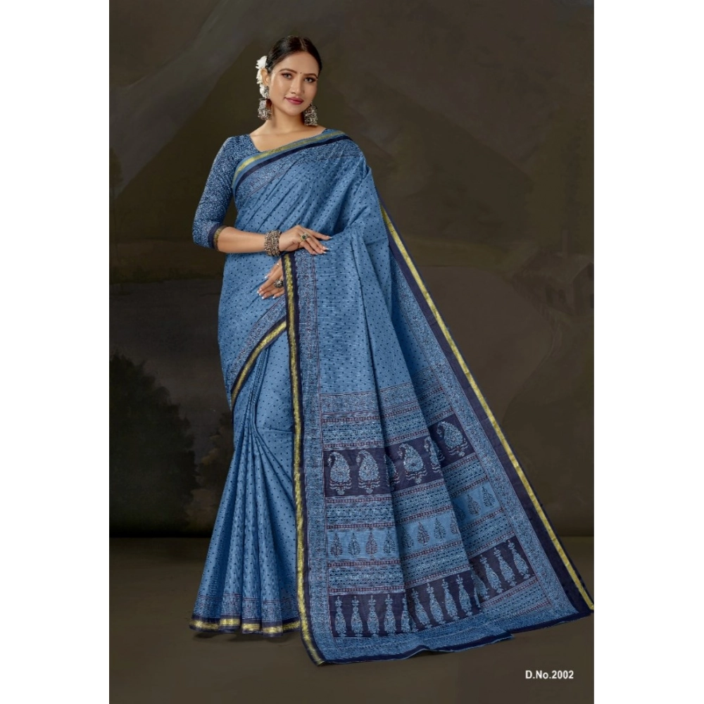 Generic Women's Cotton Printed Saree With Unstitched Blouse 5.5Mtr (Blue) Generic Women's Cotton Printed Saree With Unstitched Blouse 5.5Mtr (Blue)