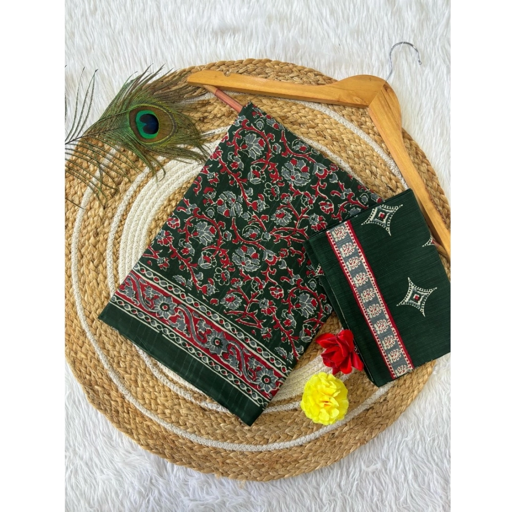 Generic Women's Cotton Printed Saree With Unstitched Blouse 5.5Mtr (Green) Generic Women's Cotton Printed Saree With Unstitched Blouse 5.5Mtr (Green)