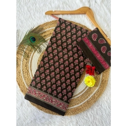 Generic Women's Cotton Printed Saree With Unstitched Blouse 5.5Mtr (Mehendi Green)