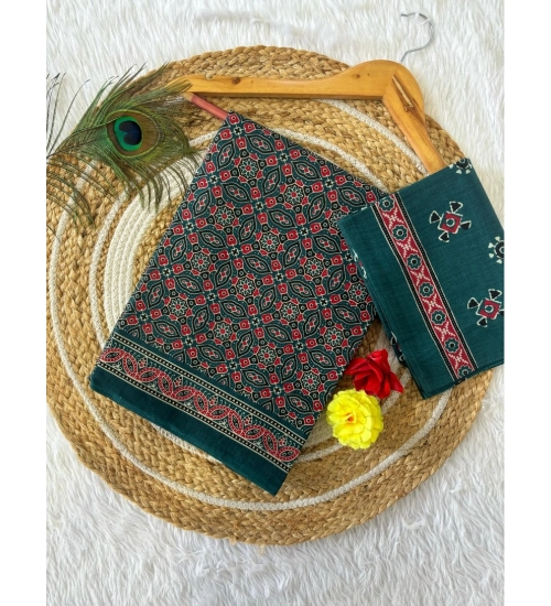 Generic Women's Cotton Printed Saree With Unstitched Blouse 5.5Mtr (Green) Generic Women's Cotton Printed Saree With Unstitched Blouse 5.5Mtr (Green)