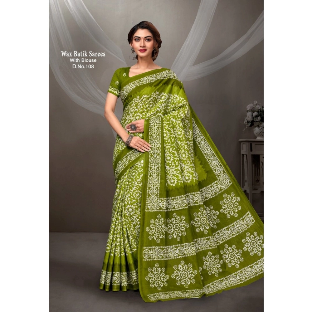 Generic Women's Cotton Printed Saree With Unstitched Blouse 5.5Mtr (Green) Generic Women's Cotton Printed Saree With Unstitched Blouse 5.5Mtr (Green)