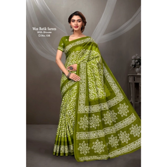 Generic Women's Cotton Printed Saree With Unstitched Blouse 5.5Mtr (Green)