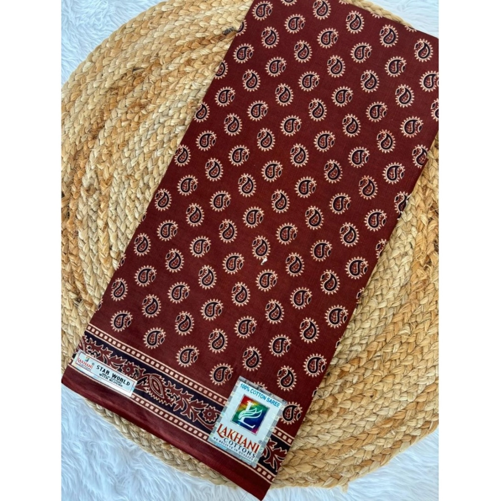 Generic Women's Cotton Printed Saree With Unstitched Blouse 5.5Mtr (Brown) Generic Women's Cotton Printed Saree With Unstitched Blouse 5.5Mtr (Brown)
