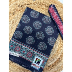 Generic Women's Cotton Printed Saree With Unstitched Blouse 5.5Mtr (Blue)