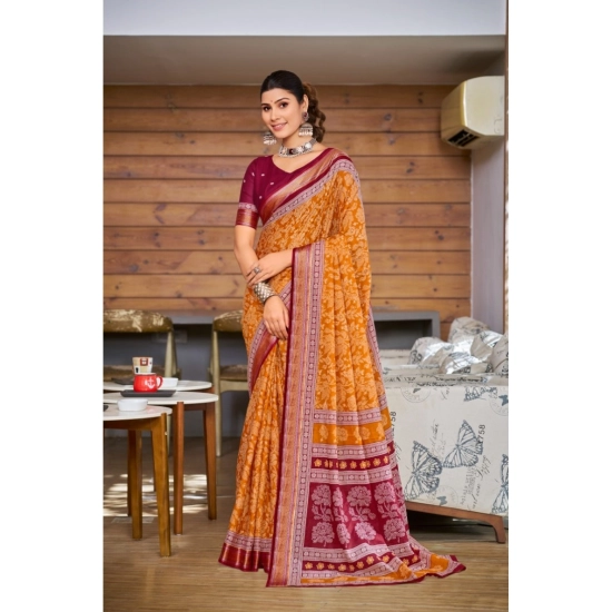 Generic Women's Cotton Printed Saree With Unstitched Blouse 5.5Mtr (Mustard) Generic Women's Cotton Printed Saree With Unstitched Blouse 5.5Mtr (Mustard)