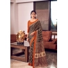 Generic Women's Cotton Printed Saree With Unstitched Blouse 5.5Mtr (Black)