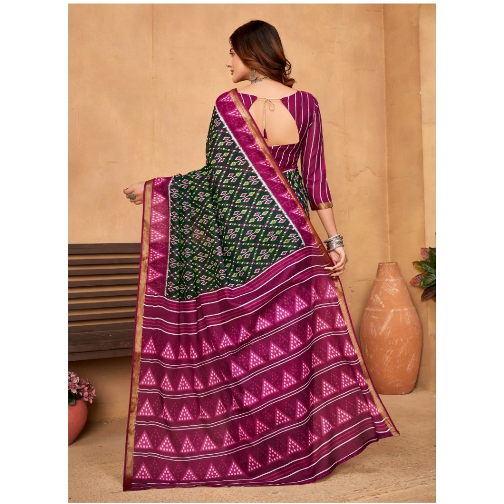 Generic Women's Cotton Printed Saree With Unstitched Blouse 5.5Mtr (Pink)