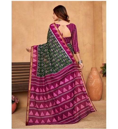 Generic Women's Cotton Printed Saree With Unstitched Blouse 5.5Mtr (Pink)