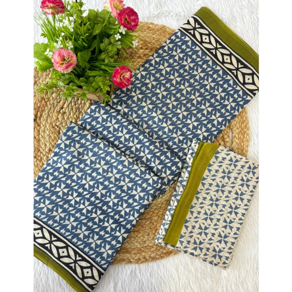 Generic Women's Cotton Printed Saree With Unstitched Blouse 5.5Mtr (Grey)