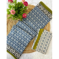 Generic Women's Cotton Printed Saree With Unstitched Blouse 5.5Mtr (Grey)