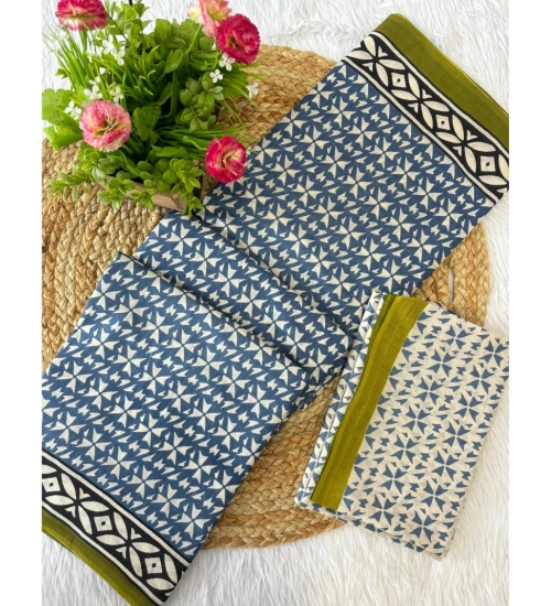 Generic Women's Cotton Printed Saree With Unstitched Blouse 5.5Mtr (Grey)