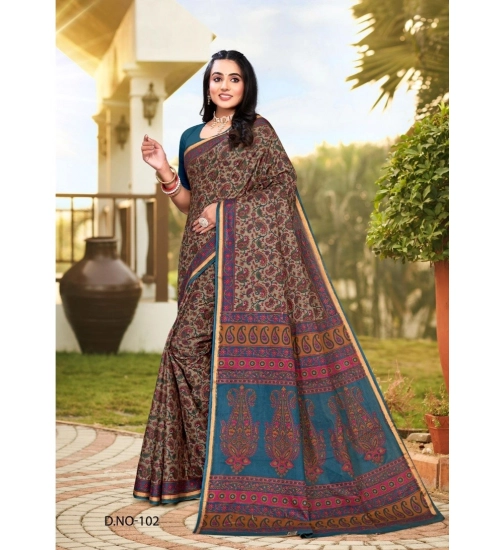 Generic Women's Cotton Printed Saree With Unstitched Blouse 5.5Mtr (Multicolor)