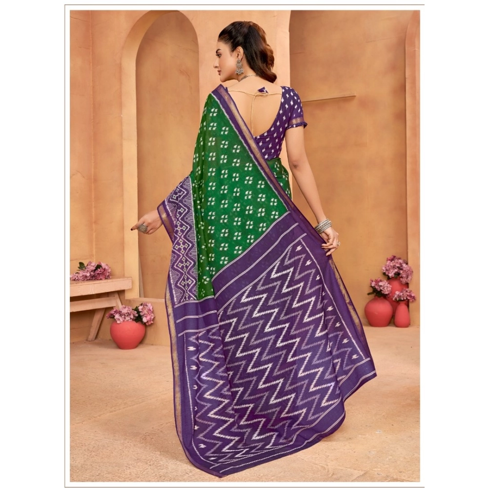 Generic Women's Cotton Printed Saree With Unstitched Blouse 5.5Mtr (Green)