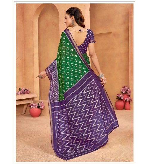 Generic Women's Cotton Printed Saree With Unstitched Blouse 5.5Mtr (Green)
