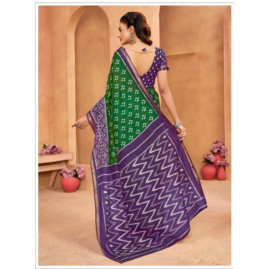 Generic Women's Cotton Printed Saree With Unstitched Blouse 5.5Mtr (Green)