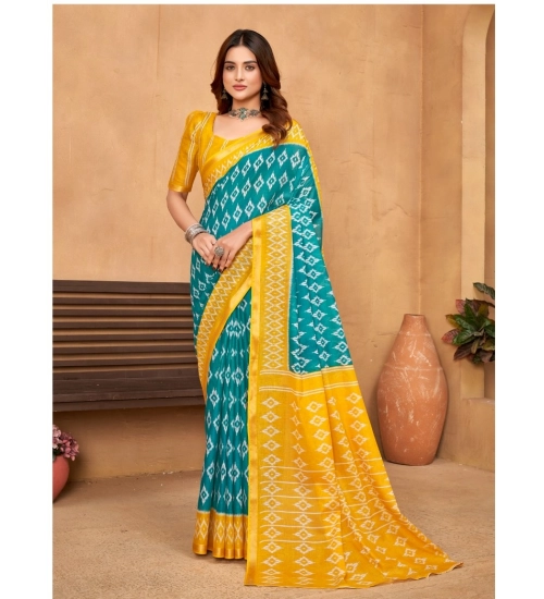 Generic Women's Cotton Printed Saree With Unstitched Blouse 5.5Mtr (Green)