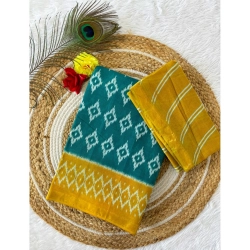 Generic Women's Cotton Printed Saree With Unstitched Blouse 5.5Mtr (Green)