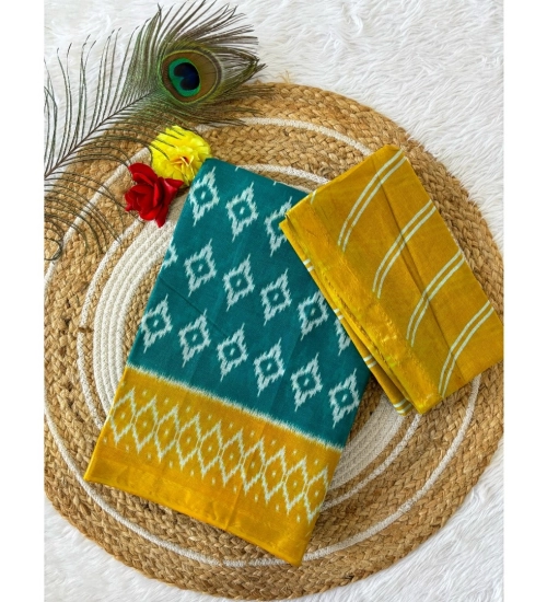 Generic Women's Cotton Printed Saree With Unstitched Blouse 5.5Mtr (Green)