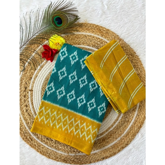 Generic Women's Cotton Printed Saree With Unstitched Blouse 5.5Mtr (Green)