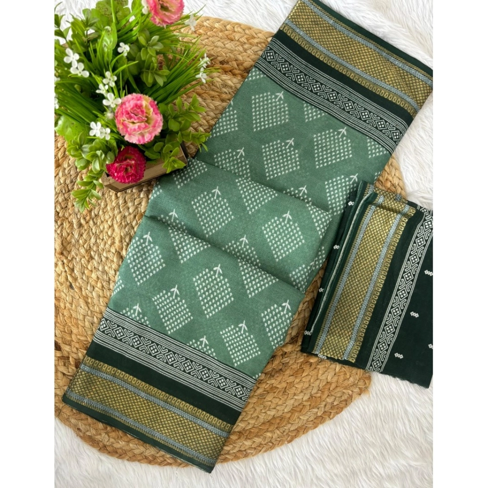 Generic Women's Cotton Printed Saree With Unstitched Blouse 5.5Mtr (Green) Generic Women's Cotton Printed Saree With Unstitched Blouse 5.5Mtr (Green)