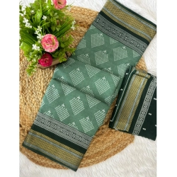 Generic Women's Cotton Printed Saree With Unstitched Blouse 5.5Mtr (Green)