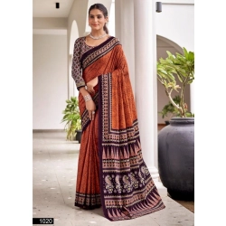 Generic Women's Cotton Printed Saree With Unstitched Blouse 5.5Mtr (Purple)