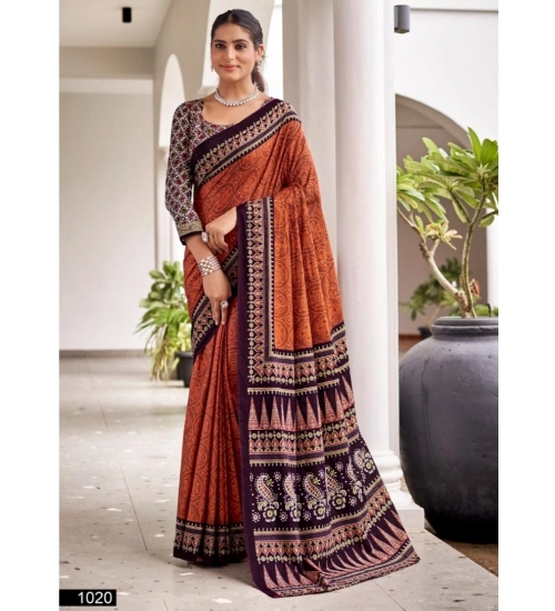 Generic Women's Cotton Printed Saree With Unstitched Blouse 5.5Mtr (Purple)