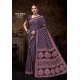 Generic Women's Cotton Printed Saree With Unstitched Blouse 5.5Mtr (Purple)