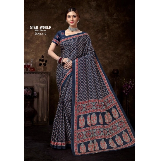 Generic Women's Cotton Printed Saree With Unstitched Blouse 5.5Mtr (Blue) Generic Women's Cotton Printed Saree With Unstitched Blouse 5.5Mtr (Blue)