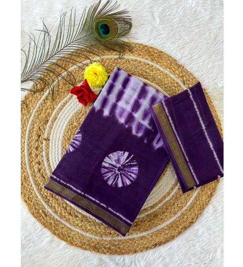 Generic Women's Cotton Printed Saree With Unstitched Blouse 5.5Mtr (Purple)