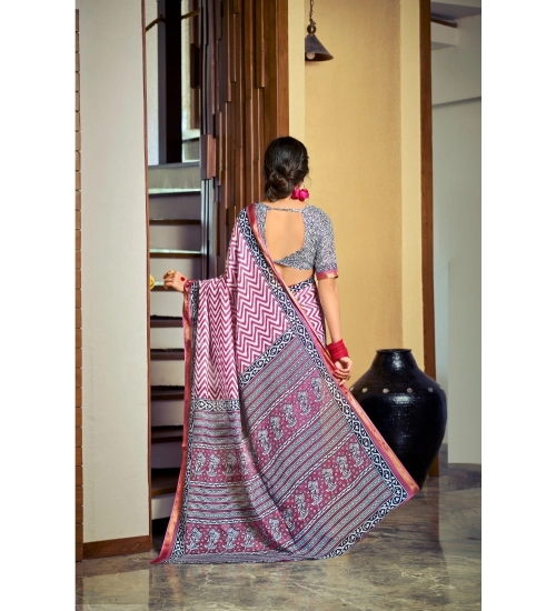 Generic Women's Cotton Printed Saree With Unstitched Blouse 5.5Mtr (Pink) Generic Women's Cotton Printed Saree With Unstitched Blouse 5.5Mtr (Pink)