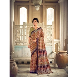 Generic Women's Cotton Printed Saree With Unstitched Blouse 5.5Mtr (Purple)