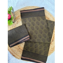 Generic Women's Cotton Printed Saree With Unstitched Blouse 5.5Mtr (Mehendi Green)