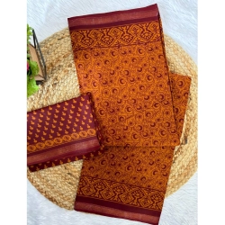 Generic Women's Cotton Printed Saree With Unstitched Blouse 5.5Mtr (Mustard)