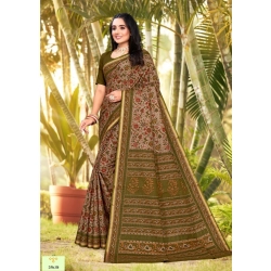 Generic Women's Cotton Printed Saree With Unstitched Blouse 5.5Mtr (Mehendi Green)