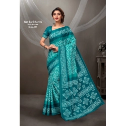 Generic Women's Cotton Printed Saree With Unstitched Blouse 5.5Mtr (Turquoise Green)