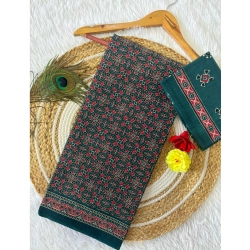 Generic Women's Cotton Printed Saree With Unstitched Blouse 5.5Mtr (Green)