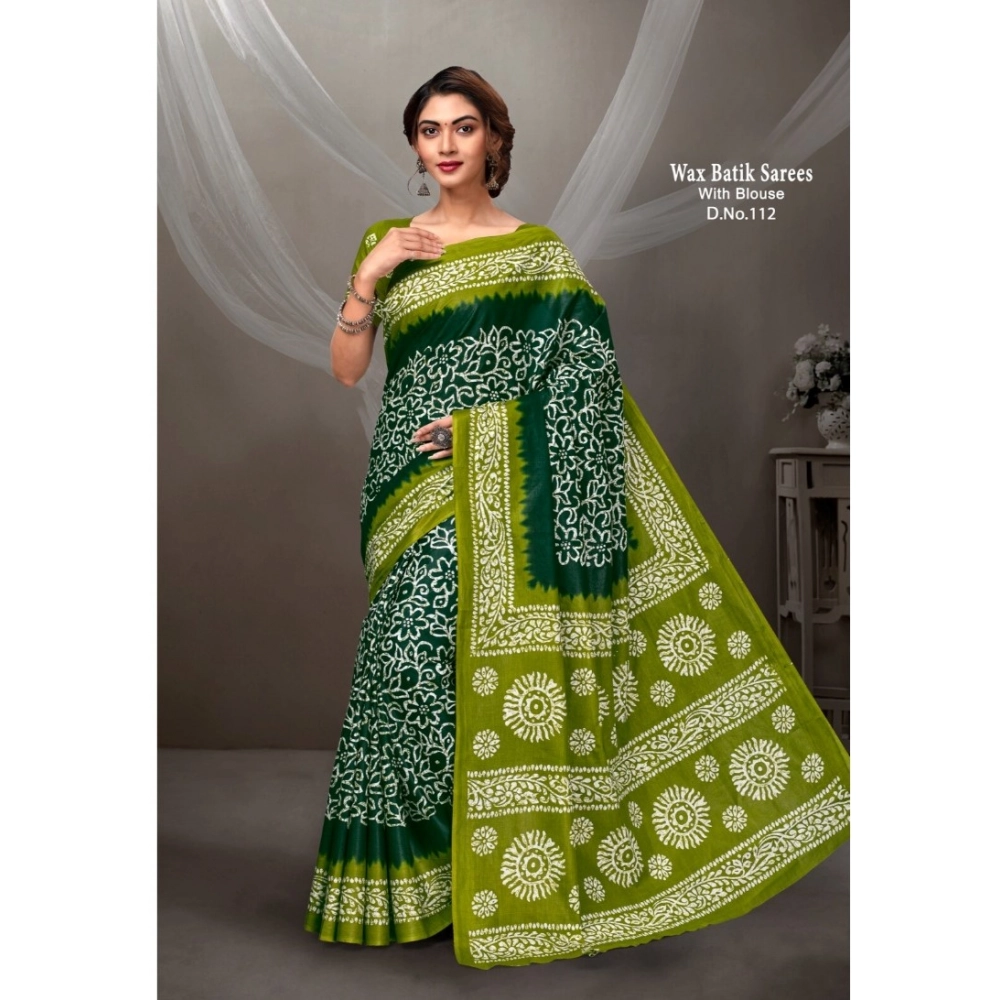 Generic Women's Cotton Printed Saree With Unstitched Blouse 5.5Mtr (D.Green)
