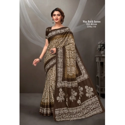 Generic Women's Cotton Printed Saree With Unstitched Blouse 5.5Mtr (Brown)