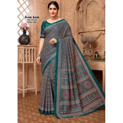 Generic Women's Cotton Printed Saree With Unstitched Blouse 5.5Mtr (Green)