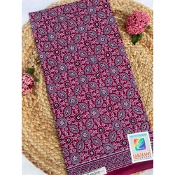 Generic Women's Cotton Printed Saree With Unstitched Blouse 5.5Mtr (Wine)