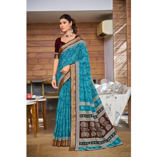 Generic Women's Cotton Printed Saree With Unstitched Blouse 5.5Mtr (Sky Blue) Generic Women's Cotton Printed Saree With Unstitched Blouse 5.5Mtr (Sky Blue)