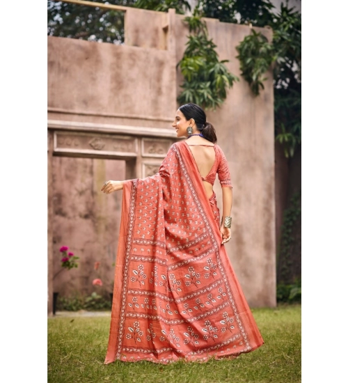 Generic Women's Cotton Printed Saree With Unstitched Blouse 5.5Mtr (Peach) Generic Women's Cotton Printed Saree With Unstitched Blouse 5.5Mtr (Peach)