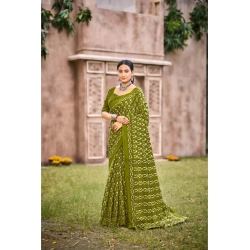 Generic Women's Cotton Printed Saree With Unstitched Blouse 5.5Mtr (Green)