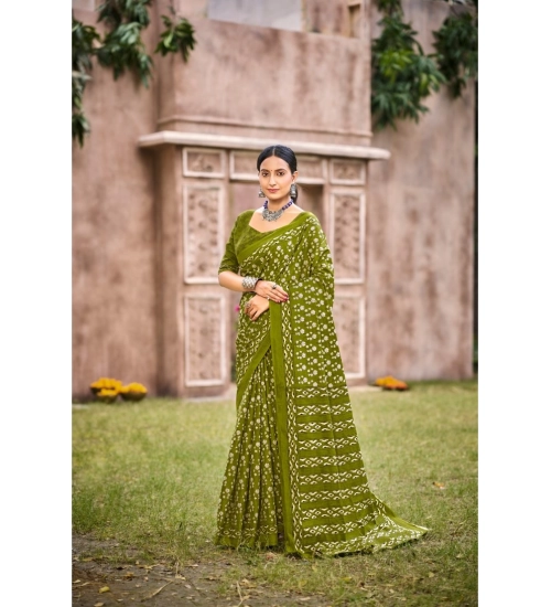 Generic Women's Cotton Printed Saree With Unstitched Blouse 5.5Mtr (Green)