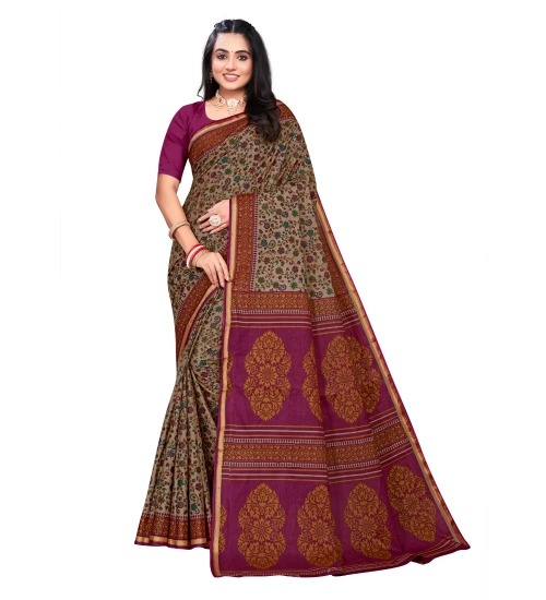 Generic Women's Cotton Printed Saree With Unstitched Blouse 5.5Mtr (Purple)