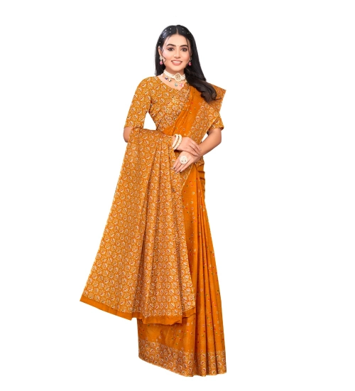 Generic Women's Cotton Printed Saree With Unstitched Blouse 5.5Mtr (Mustard)